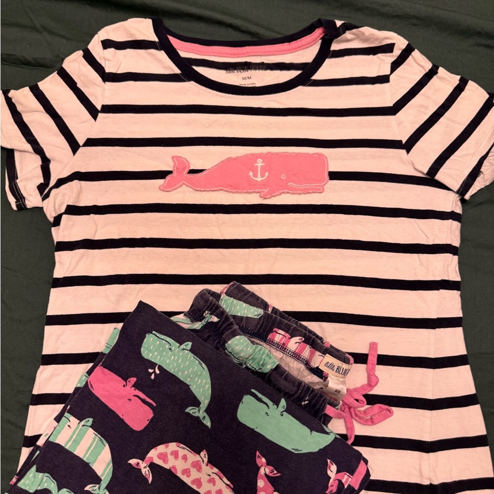 Hatley White and Navy Whale Pajama Set